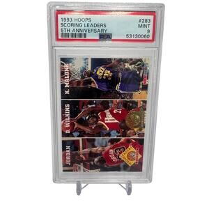 1993 MICHAEL JORDAN/WILKINS/MALONE HOOPS SCORING LEADERS 5TH ANN #283 PSA 9 MINT
